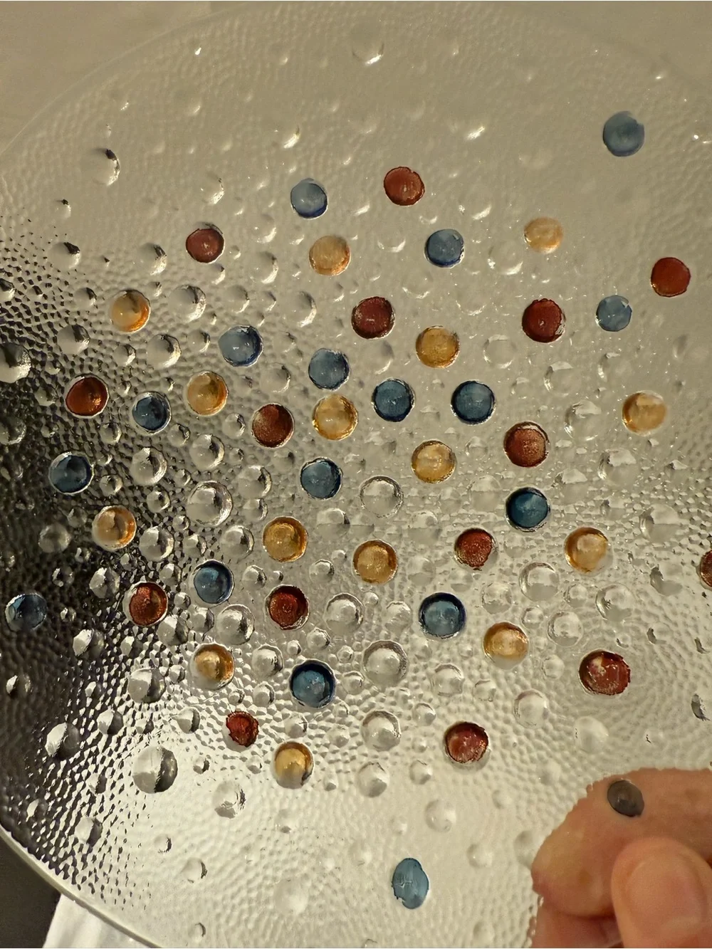 4 Dansk Poland Confetti Bubble Glass plates, textured surface, multicolored. 8”